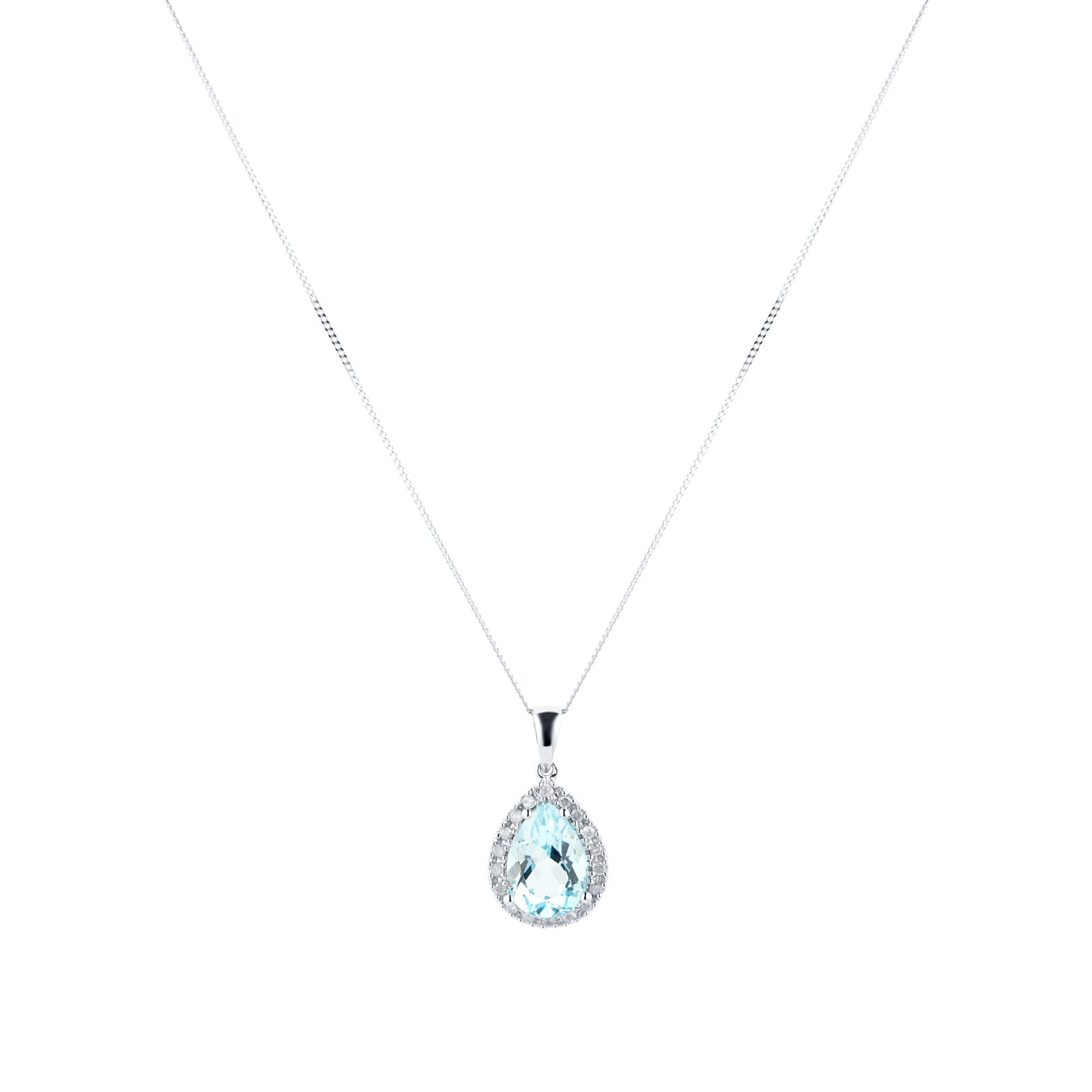 Goldsmiths 9ct White Gold Pear Cut Topaz & Diamond Pendant