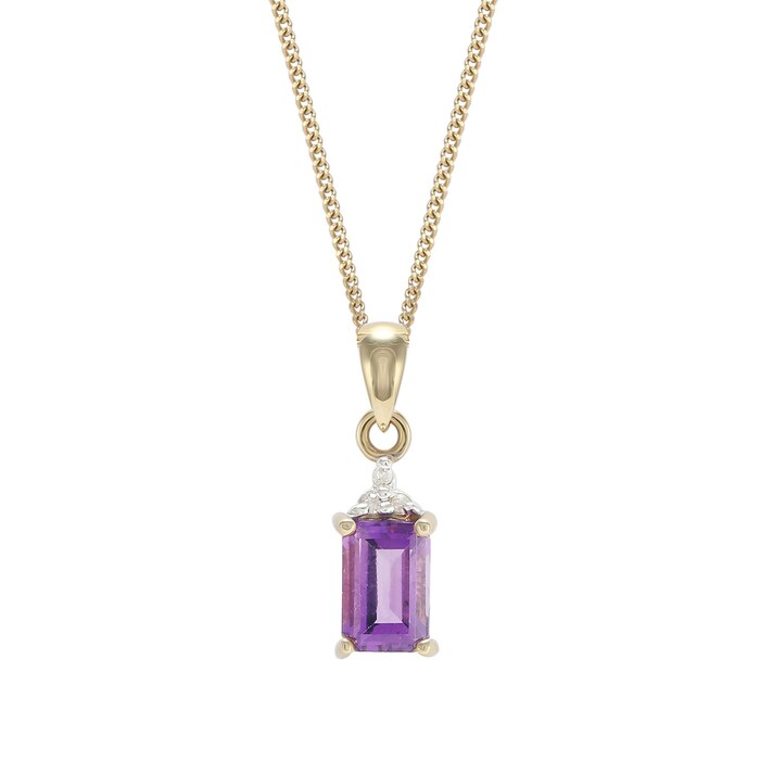 Goldsmiths 9ct Yellow Gold Amethyst & Diamond Crown Pendant