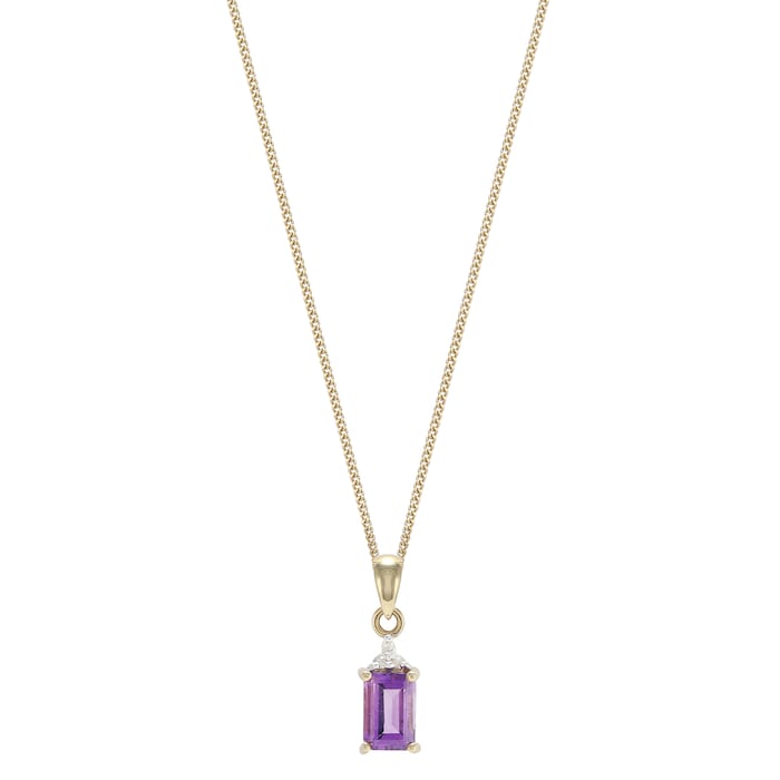 Goldsmiths 9ct Yellow Gold Amethyst & Diamond Crown Pendant