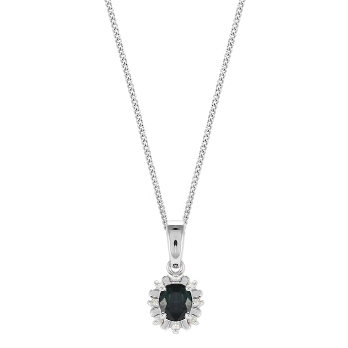 Goldsmiths 9ct White Gold Sapphire & Diamond Halo Pendant