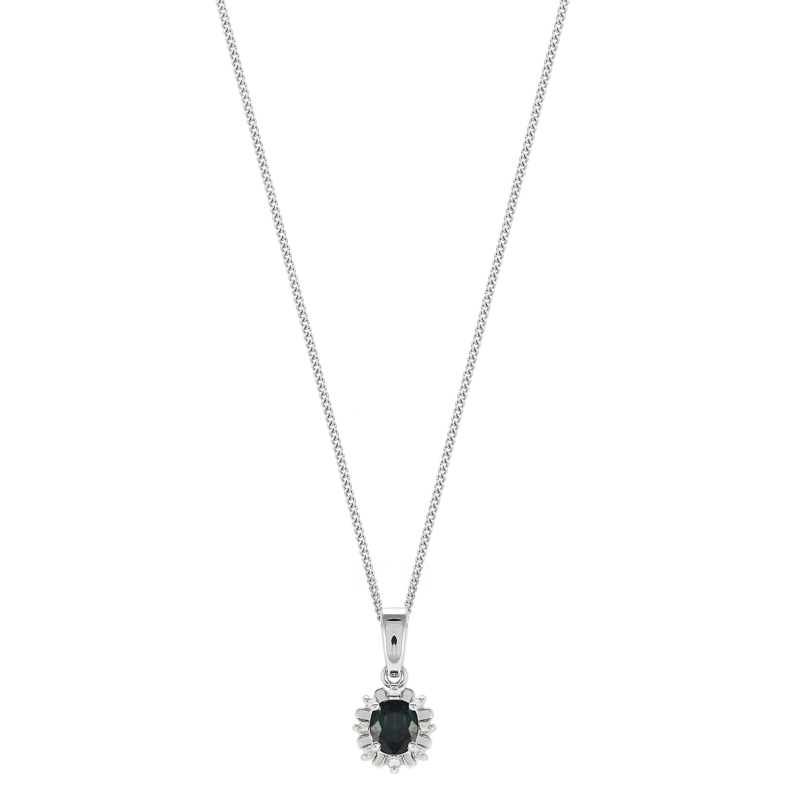 Goldsmiths 9ct White Gold Sapphire & Diamond Halo Pendant