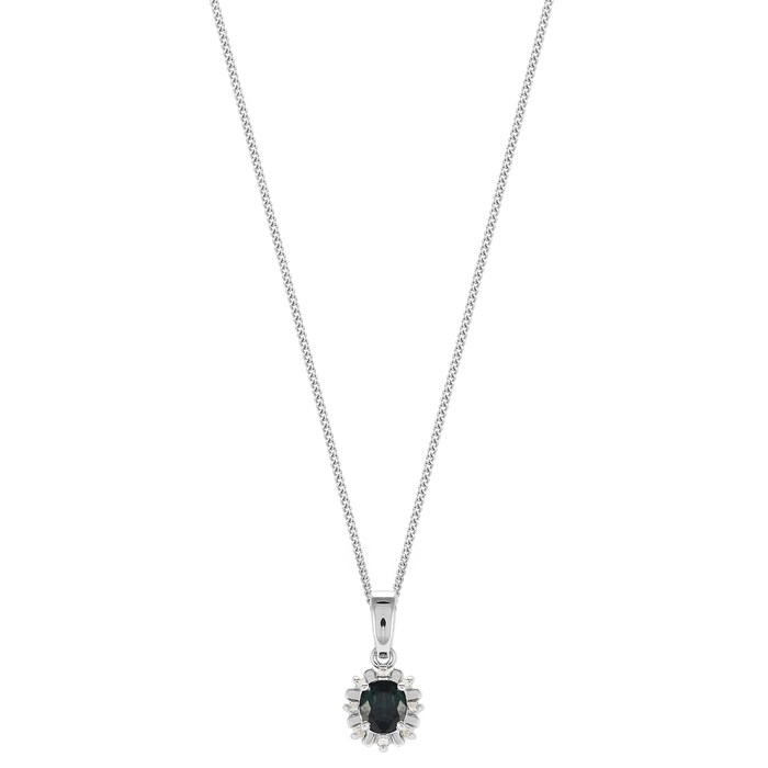 Goldsmiths 9ct White Gold Sapphire & Diamond Halo Pendant