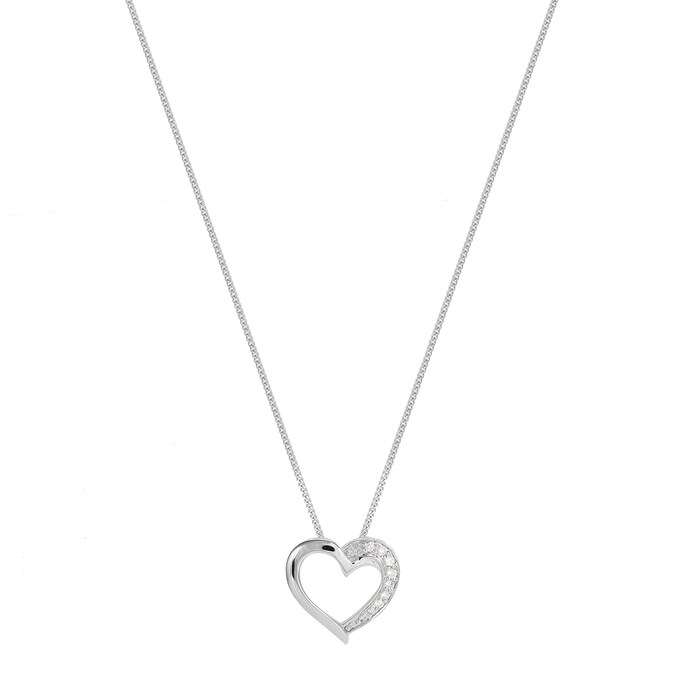 Goldsmiths 9ct White Gold 0.04ct Diamond Heart Pendant