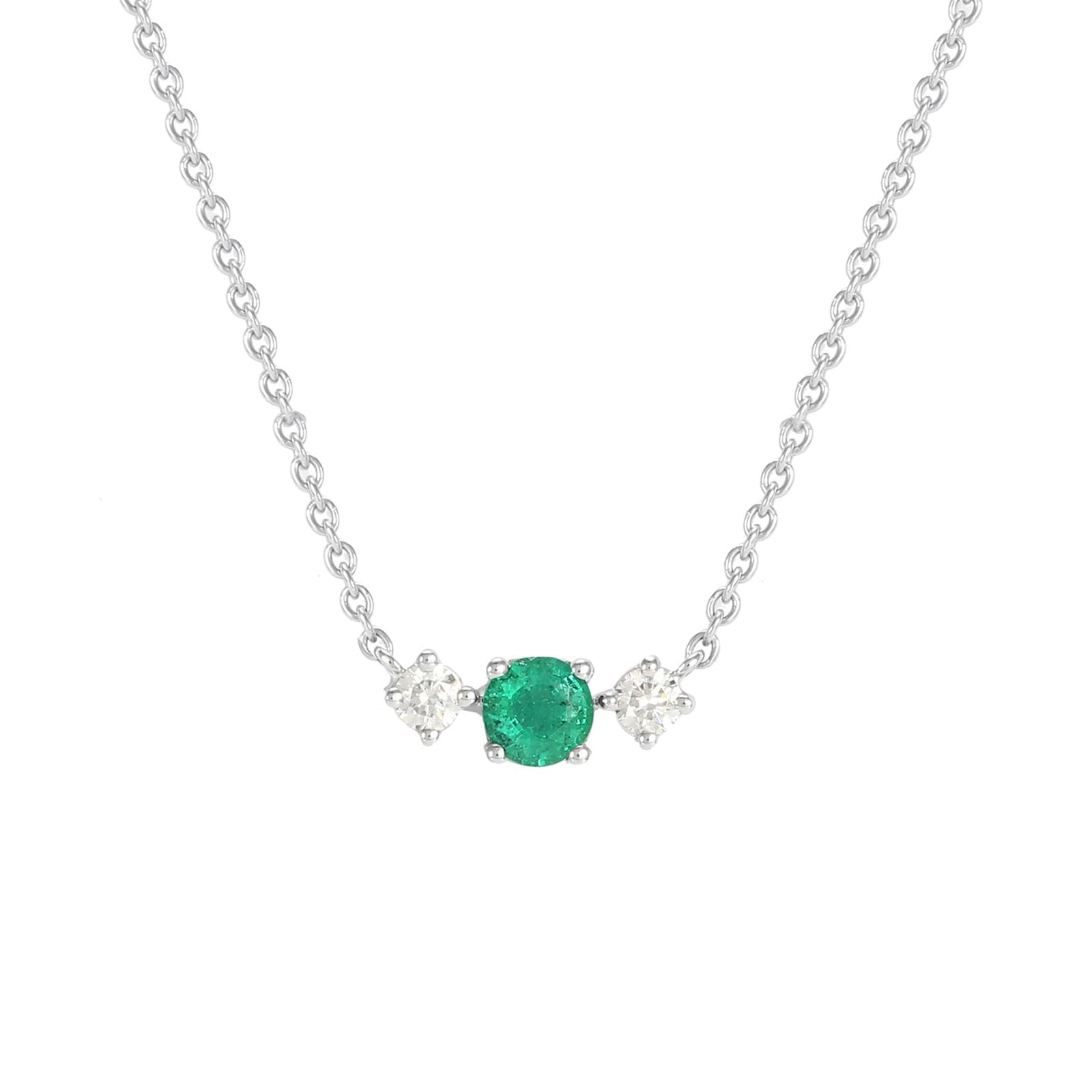 Carrington 18ct White Gold Emerald & Diamond Single Cluster Necklace