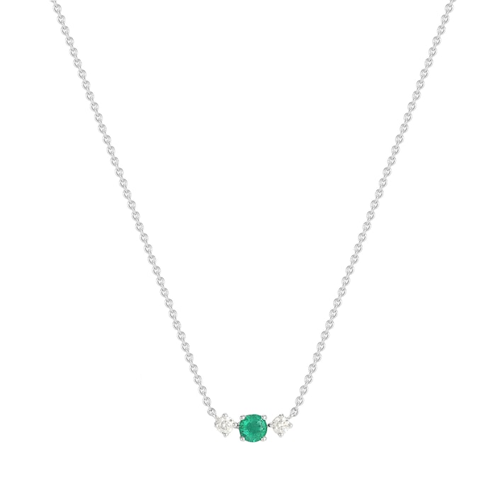 Mappin & Webb Carrington 18ct White Gold Emerald & Diamond Single Cluster Necklace