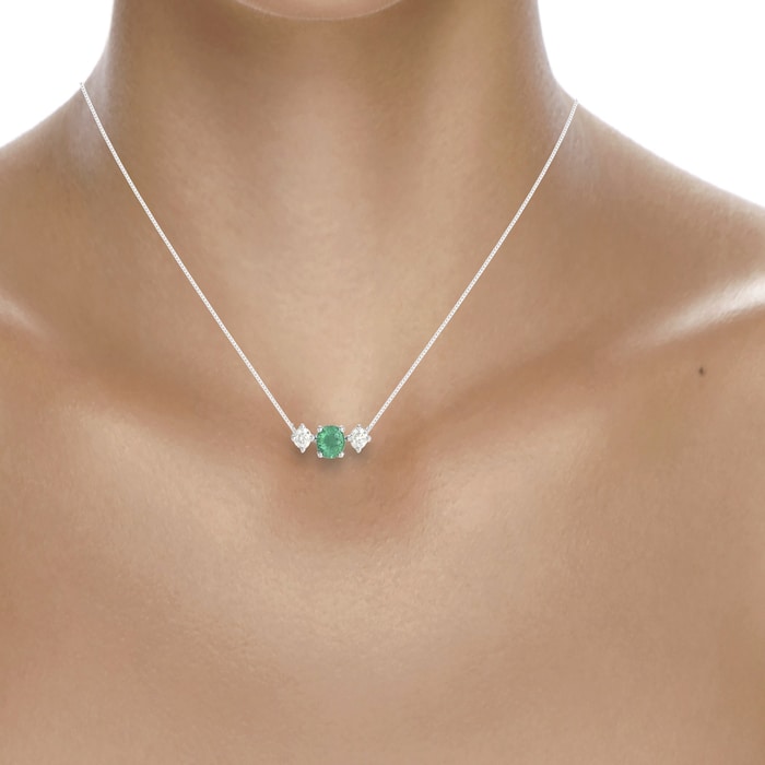 Mappin & Webb Carrington 18ct White Gold Emerald & Diamond Single Cluster Necklace