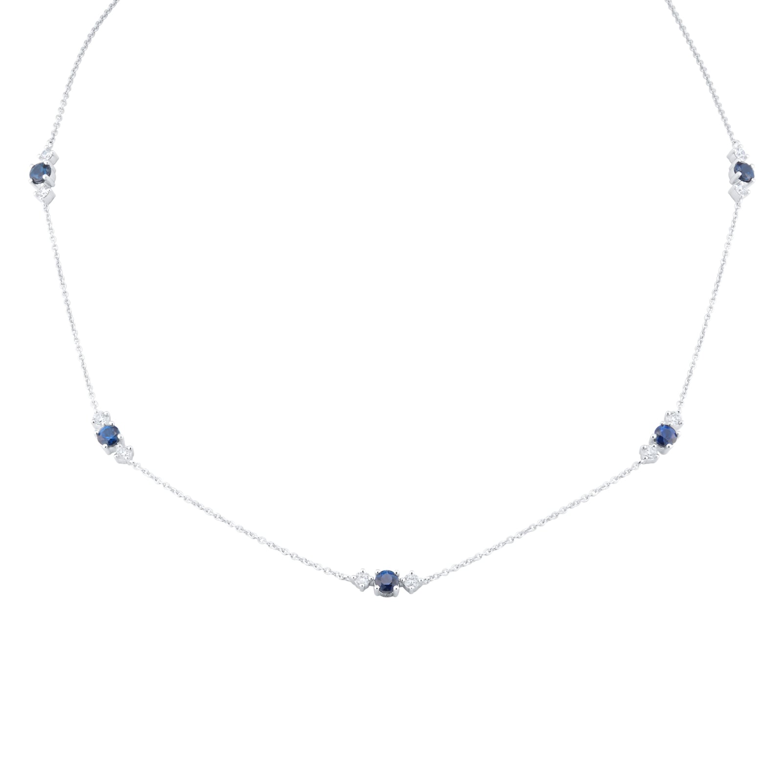 Carrington 18 White Gold Sapphire & Diamond 5 Cluster Necklace