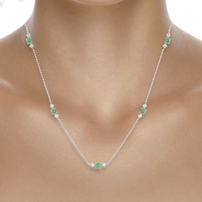 Mappin & Webb Carrington 18 White Gold Emerald & Diamond 5 Cluster Necklace