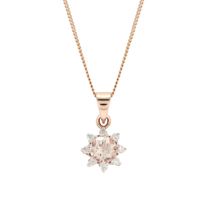 Goldsmiths 9ct Rose Gold Morganite & Diamond Flower Pendant