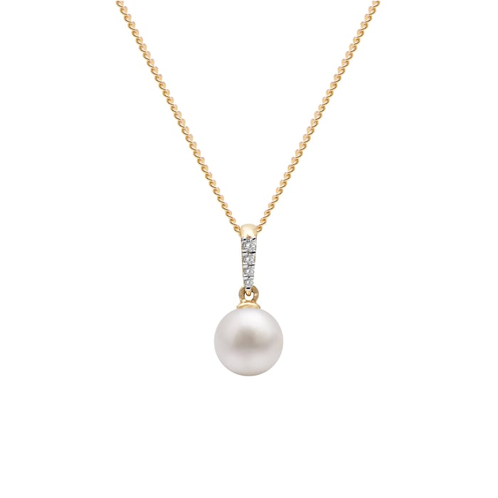 Goldsmiths 9ct Yellow Gold Cultured Fresh Water Pearl & Diamond Drop Pendant