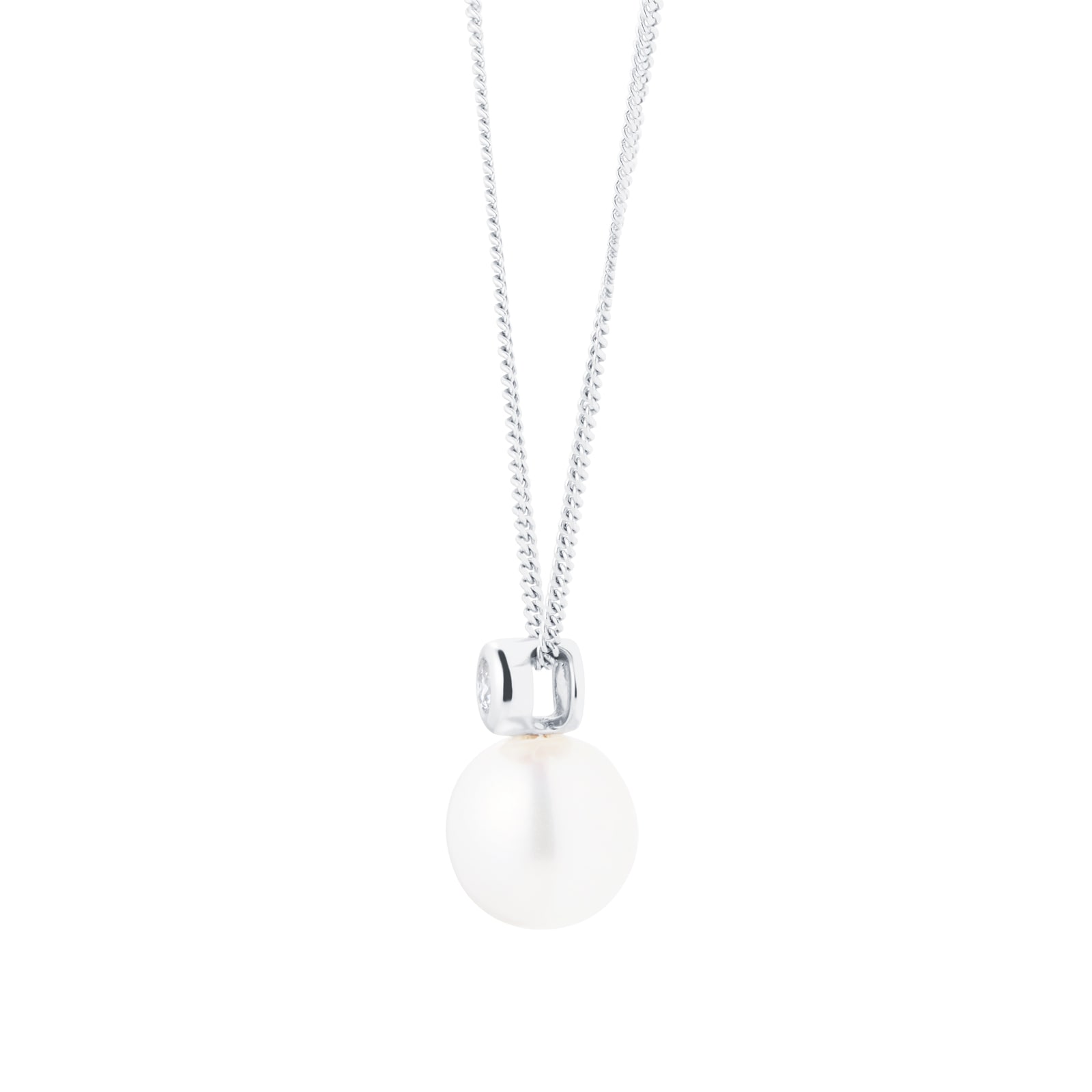 Mappin & Webb 18ct White Gold 8mm Freshwater Pearl 0.05ct Diamond Pendant