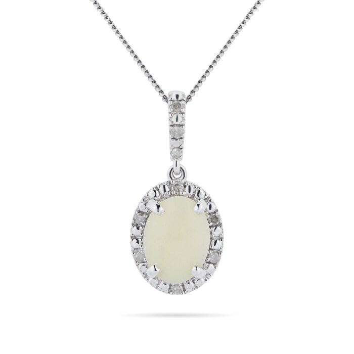 Goldsmiths 9ct White Gold Opal Halo Pendant