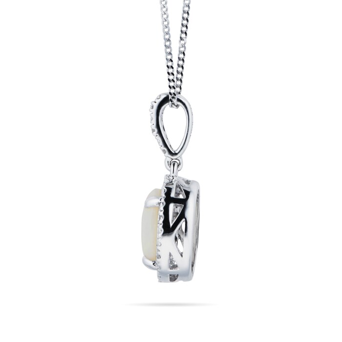 Goldsmiths 9ct White Gold Opal Halo Pendant