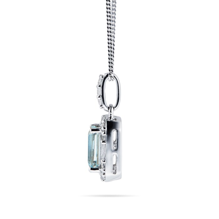 Goldsmiths 9ct White Gold Aquamarine Topaz and Diamond Pendant