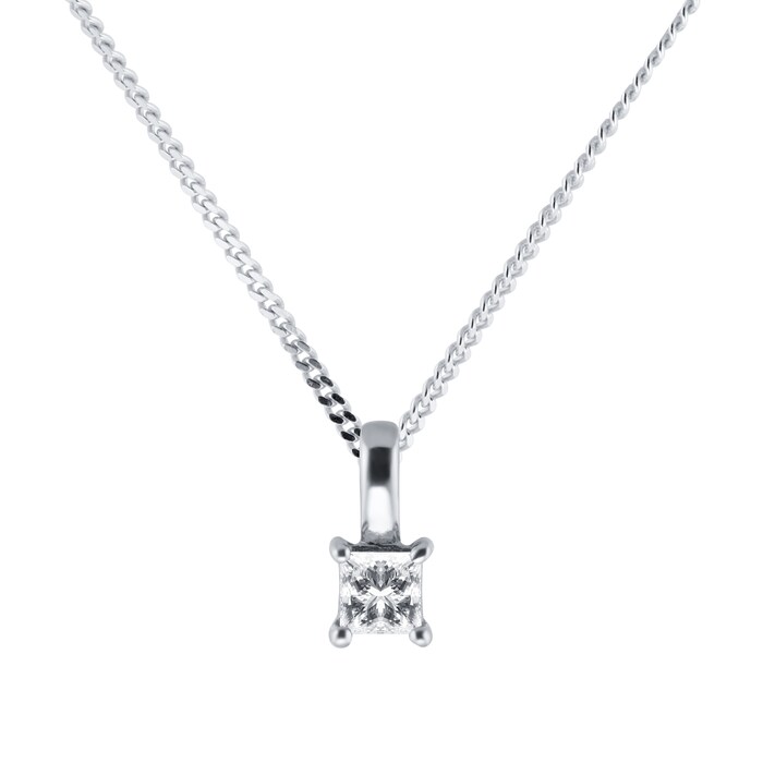 Goldsmiths 9ct White Gold 0.25ct Diamond Princess Cut Pendant