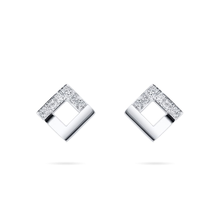Goldsmiths 18ct White Gold Diamond Square Stud Earrings