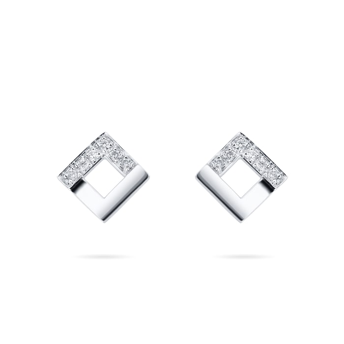 Goldsmiths 18ct White Gold Diamond Square Stud Earrings