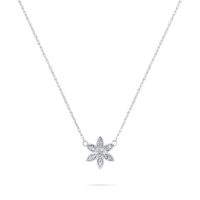 Goldsmiths Sterling Silver 0.05cttw Diamond Flower Pendant