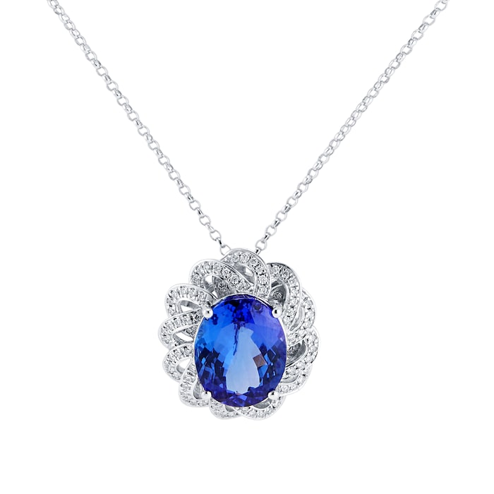 Mappin & Webb 18ct White Gold Tanzanite & Diamond Flower Pendant