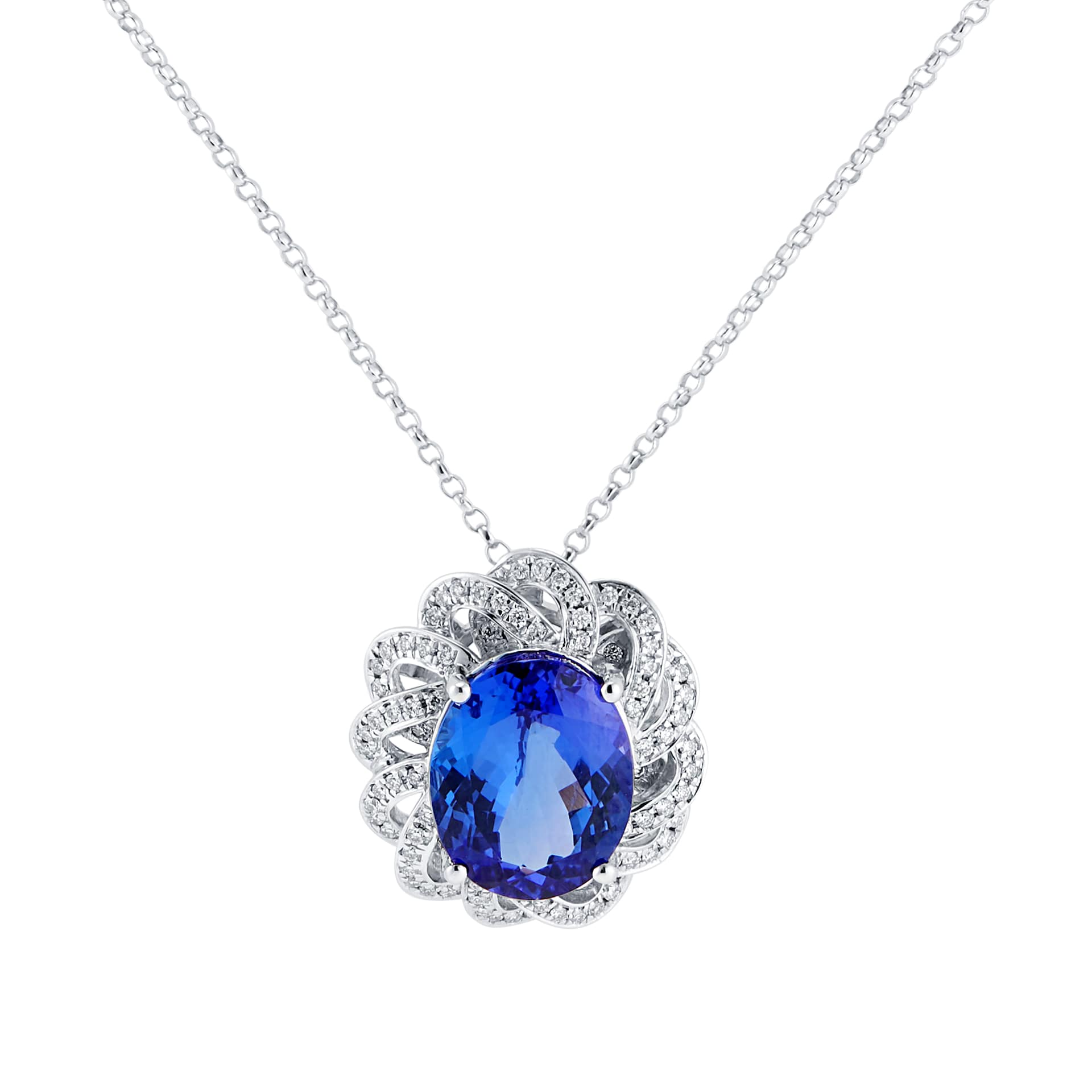 Mappin & Webb 18ct White Gold Tanzanite & Diamond Flower Pendant