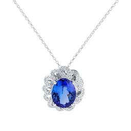 12143236 - 18ct White Gold Tanzanite & Diamond Flower Pendant