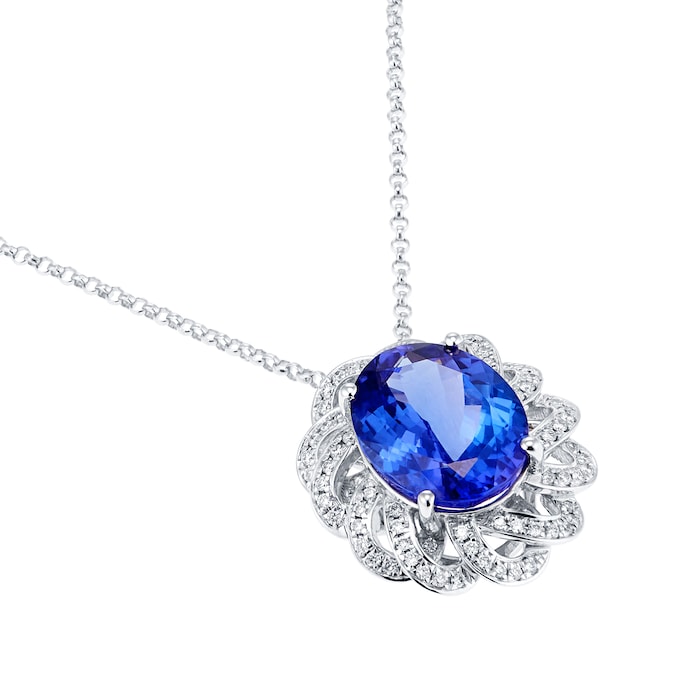 Mappin & Webb 18ct White Gold Tanzanite & Diamond Flower Pendant