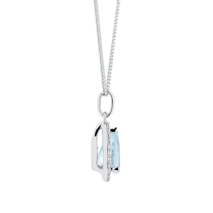 Goldsmiths 9ct White Gold Aquamarine & Diamond 0.072ct Pear Pendant