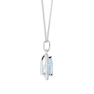 Goldsmiths 9ct White Gold Aquamarine & Diamond 0.072ct Pear Pendant