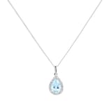 Goldsmiths 9ct White Gold Aquamarine & Diamond 0.072ct Pear Pendant