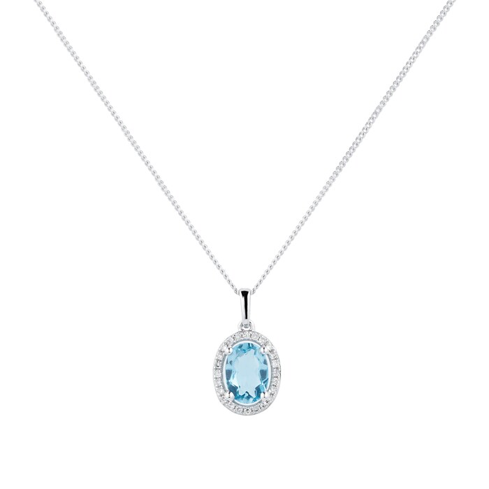 Goldsmiths 9ct White Gold Topaz & Diamond 0.072ct Oval Pendant