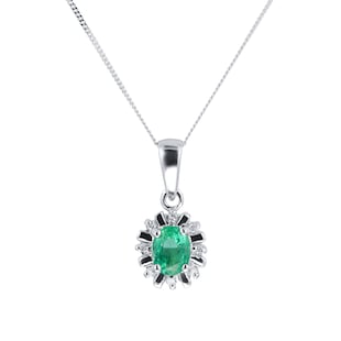 Goldsmiths 9ct White Gold Emerald & Diamond Pendant
