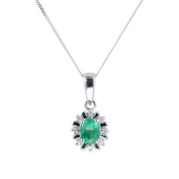 12143250 - 9ct White Gold Emerald & Diamond Pendant