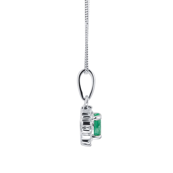 Goldsmiths 9ct White Gold Emerald & Diamond Pendant