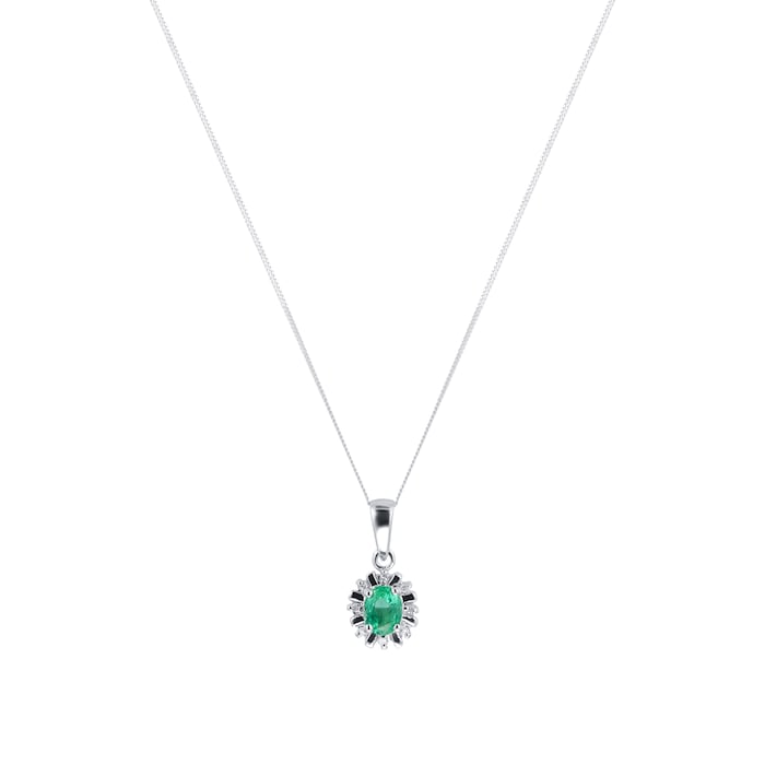 Goldsmiths 9ct White Gold Emerald & Diamond Pendant