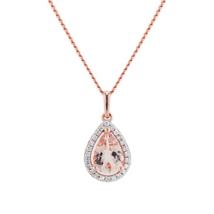 Goldsmiths 9ct Rose Gold Morganite & Diamond 0.07ct Pear Pendant
