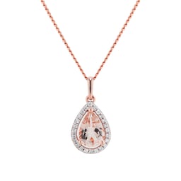 12143251 - 9ct Rose Gold Morganite & Diamond 0.07ct Pear Pendant