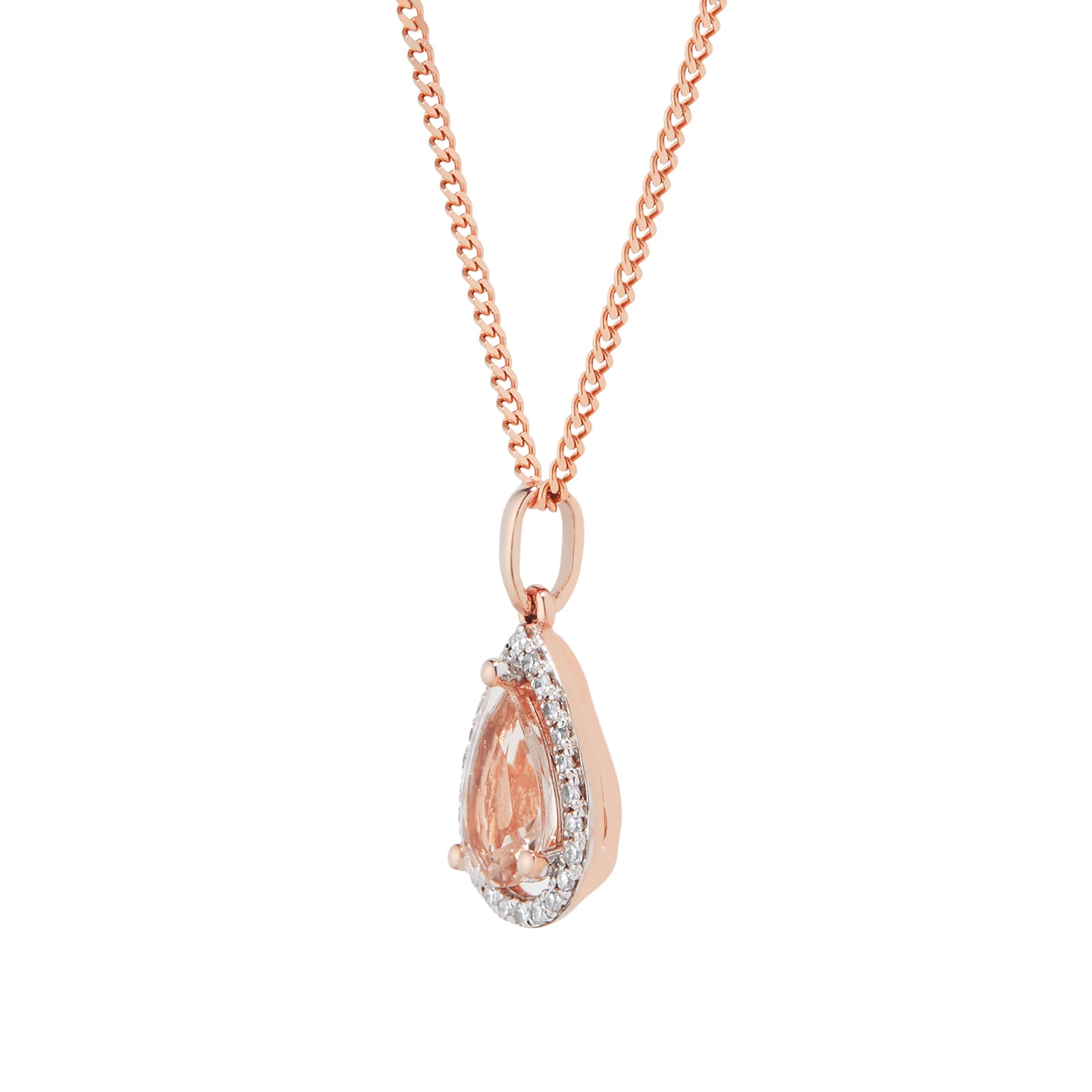 Goldsmiths 9ct Rose Gold Morganite & Diamond 0.07ct Pear Pendant Goldsmiths 9ct Rose Gold Morganite & Diamond 0.07ct Pear Pendant