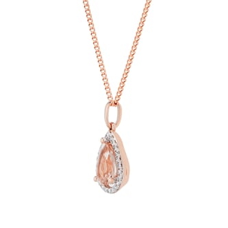 Goldsmiths 9ct Rose Gold Morganite & Diamond 0.07ct Pear Pendant Goldsmiths 9ct Rose Gold Morganite & Diamond 0.07ct Pear Pendant