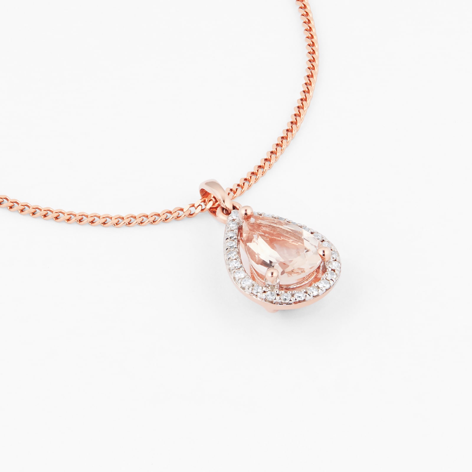 Goldsmiths 9ct Rose Gold Morganite & Diamond 0.07ct Pear Pendant Goldsmiths 9ct Rose Gold Morganite & Diamond 0.07ct Pear Pendant
