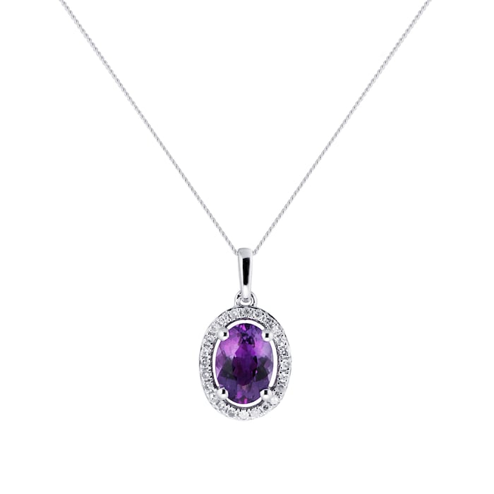 Goldsmiths 9ct White Gold Amethyst & Diamond 0.072ct Oval Pendant