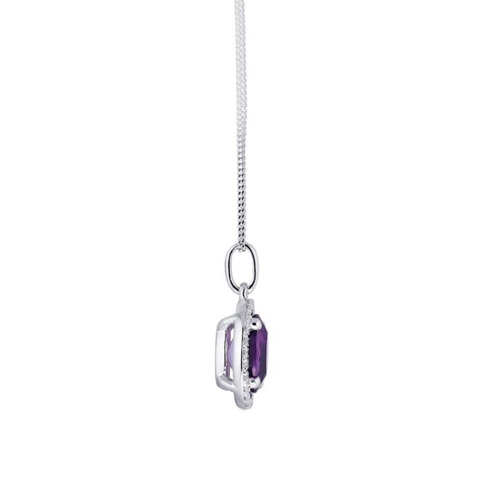 Goldsmiths 9ct White Gold Amethyst & Diamond 0.072ct Oval Pendant