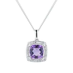 Best Luxury 
9ct White Gold Amethyst 
Diamond 0.084ct Cushion Pendant