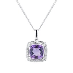 12143255 - 9ct White Gold Amethyst 
Diamond 0.084ct Cushion Pendant
