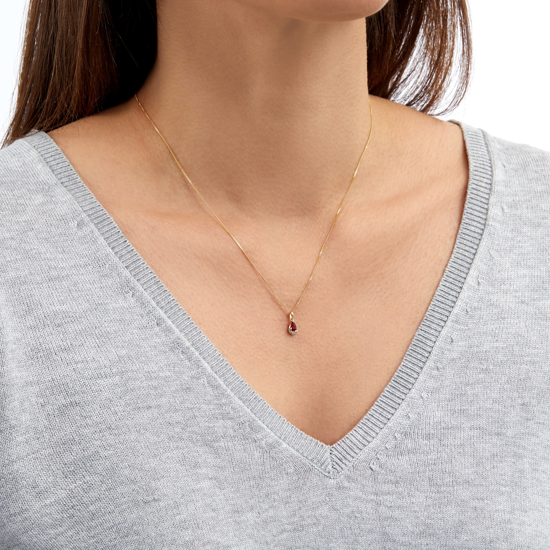 Goldsmiths 9ct Yellow Gold Pear Cut Ruby & Diamond Pendant