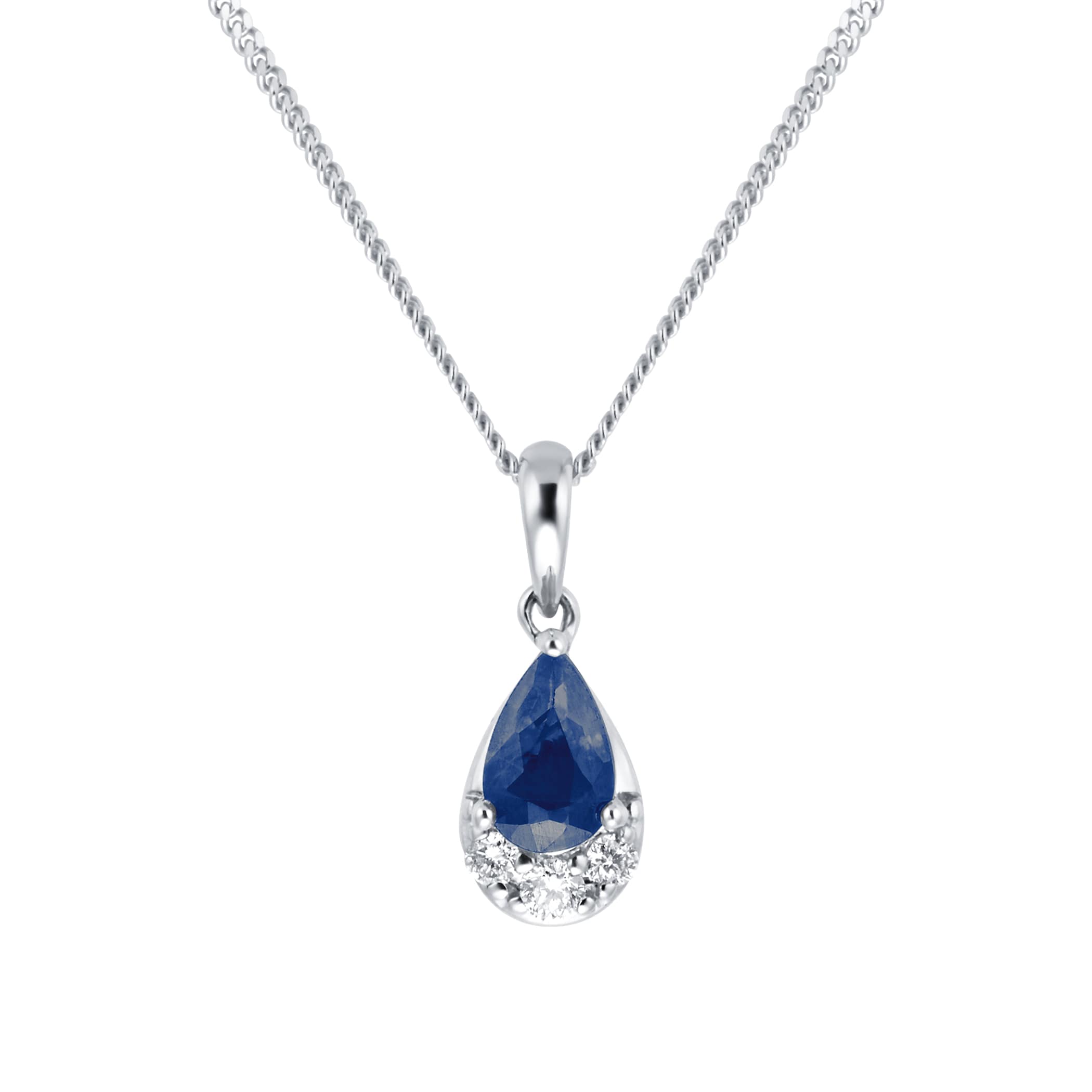 Goldsmiths 9ct White Gold Pear Cut Sapphire & Diamond Pendant Goldsmiths 9ct White Gold Pear Cut Sapphire & Diamond Pendant