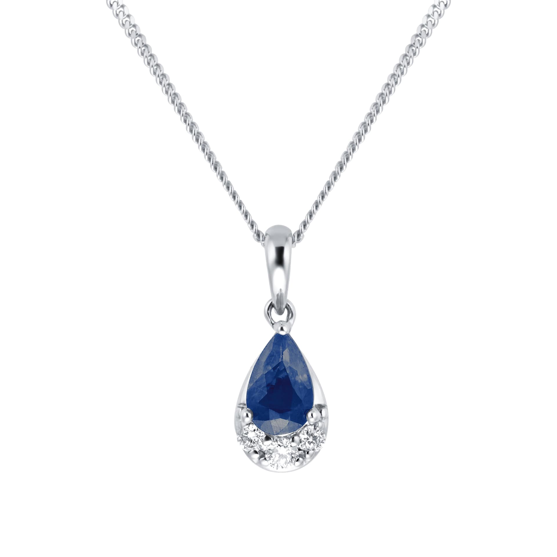 Goldsmiths 9ct White Gold Pear Cut Sapphire & Diamond Pendant Goldsmiths 9ct White Gold Pear Cut Sapphire & Diamond Pendant