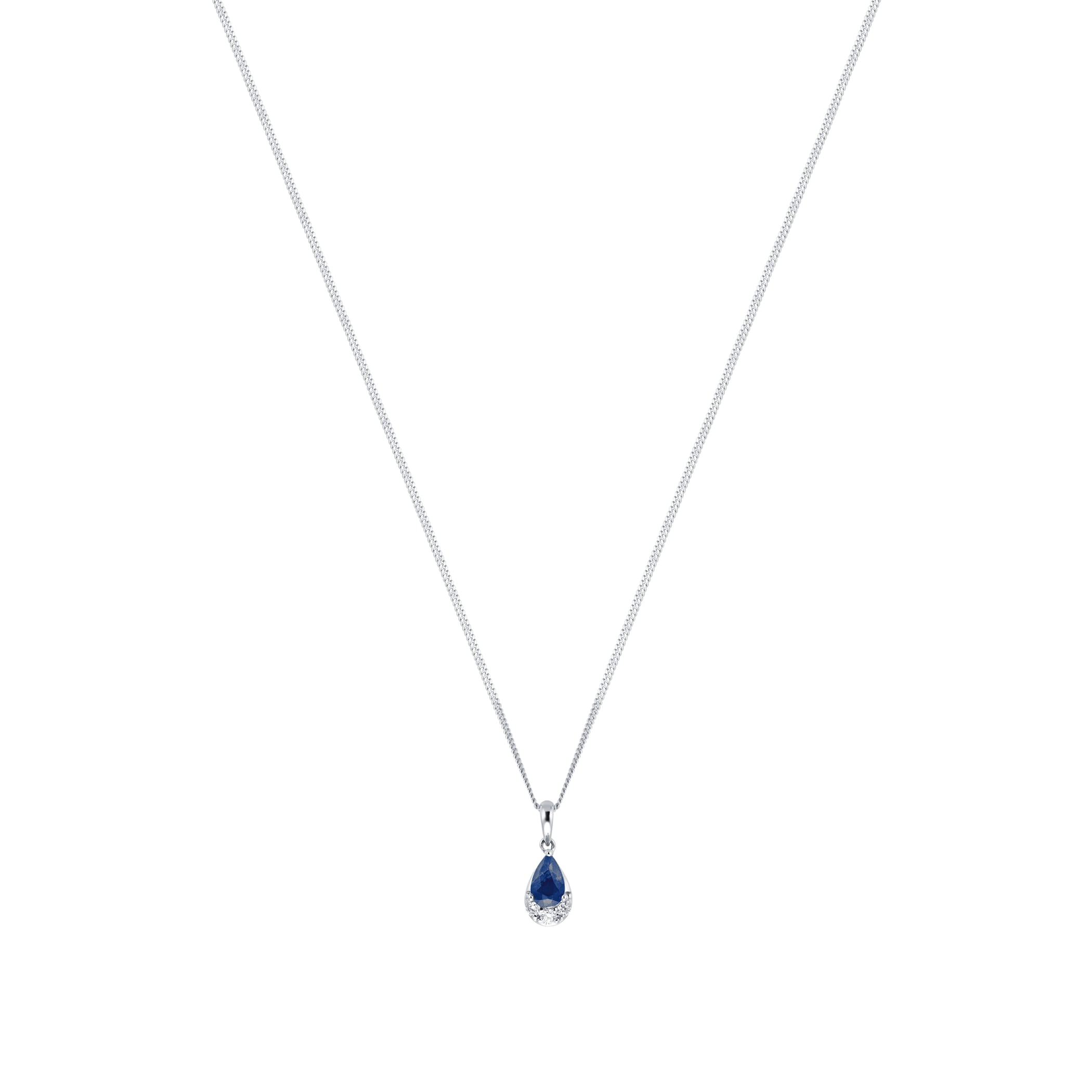 Goldsmiths 9ct White Gold Pear Cut Sapphire & Diamond Pendant Goldsmiths 9ct White Gold Pear Cut Sapphire & Diamond Pendant