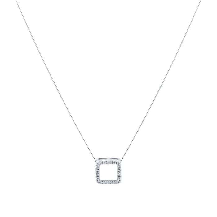 Goldsmiths 9ct White Gold 0.10ct Diamond Square Open Pendant