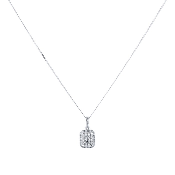 Goldsmiths 9ct White Gold 0.25cttw Diamond Emerald Shape Cluster Pendant