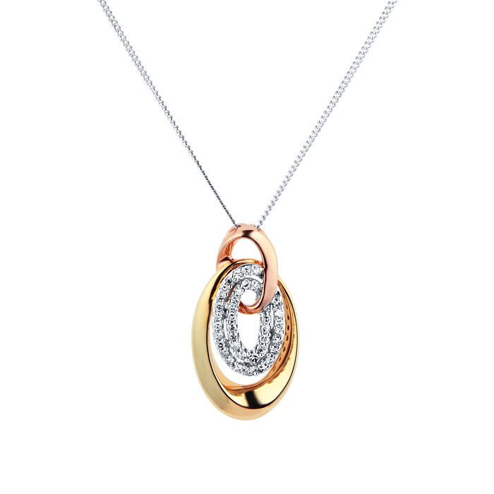 Goldsmiths 9ct Three Coloured 0.12ct Diamond Oval Pendant